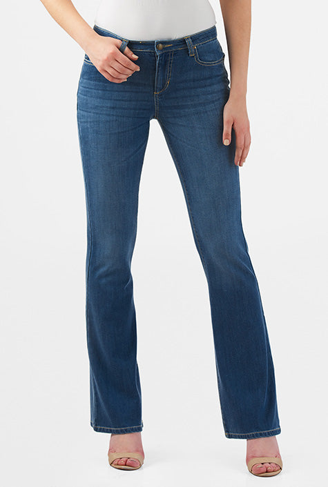 Medium Wash Stretch Denim Flare Jeans