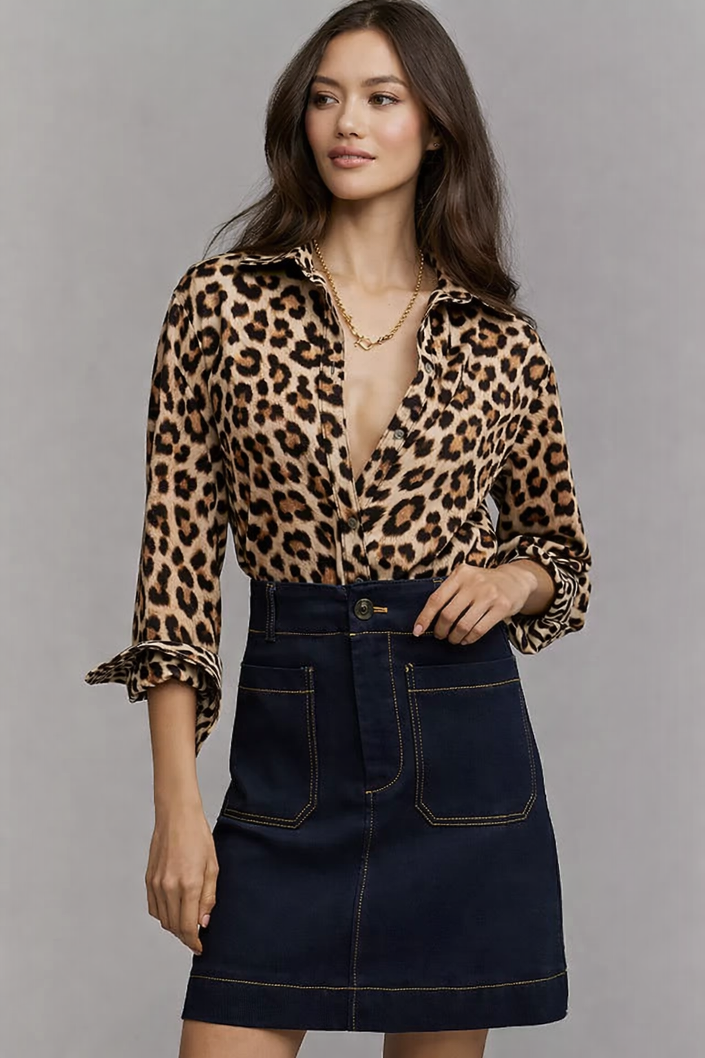 Cotton Denim A-Line Skirt