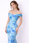 Blue Floral Off-Shoulder Mermaid Maxi Dress