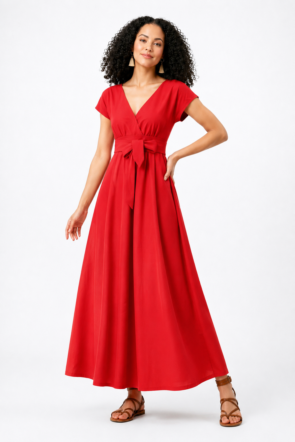 Sash Tie Dupioni Surplice Maxi Dress