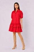 Ruffle Frill Trim Cotton Poplin Shift Dress