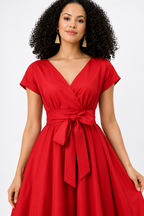 Sash Tie Dupioni Surplice Maxi Dress