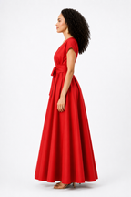 Sash Tie Dupioni Surplice Maxi Dress