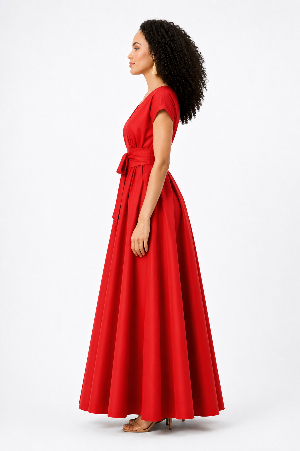 Sash Tie Dupioni Surplice Maxi Dress