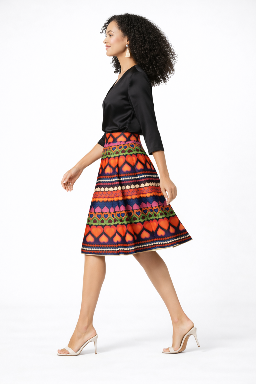 Heart Print Dupioni Pleated Full Skirt