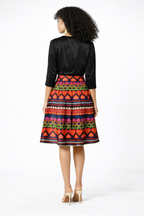Heart Print Dupioni Pleated Full Skirt