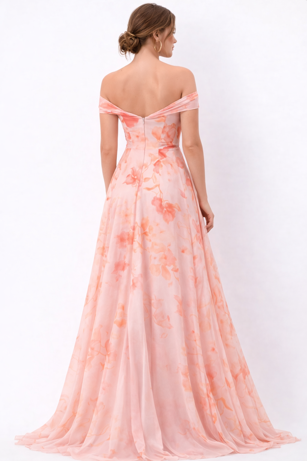 Blush Floral Off-Shoulder Maxi Gown