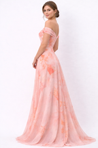 Blush Floral Off-Shoulder Maxi Gown