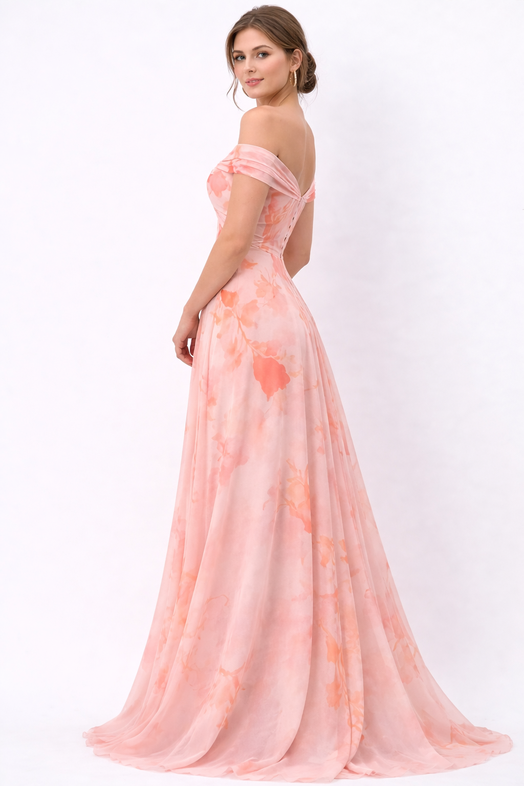 Blush Floral Off-Shoulder Maxi Gown