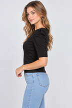 Women’s Black Cotton Puff Sleeve Top