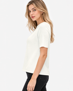 women's ivory linen cotton rib knit short sleeve top