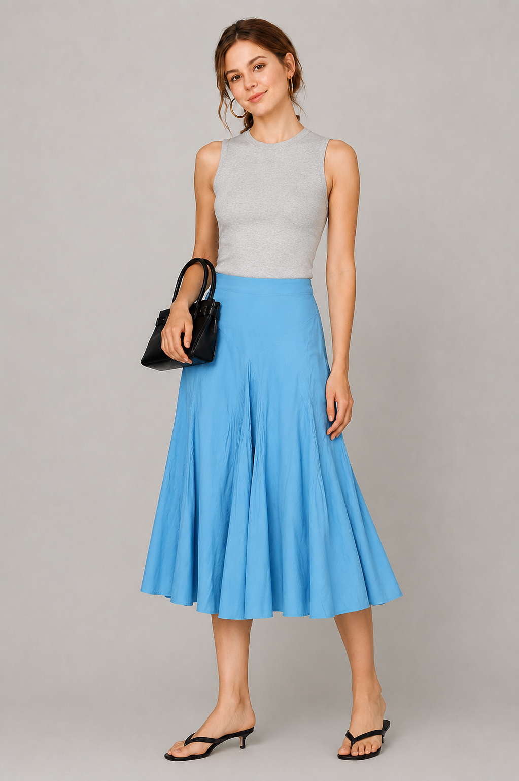 Flared Cotton Poplin Midi Skirt