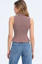 Women’s Mauve Jersey Sleeveless Button-Front Peplum Top