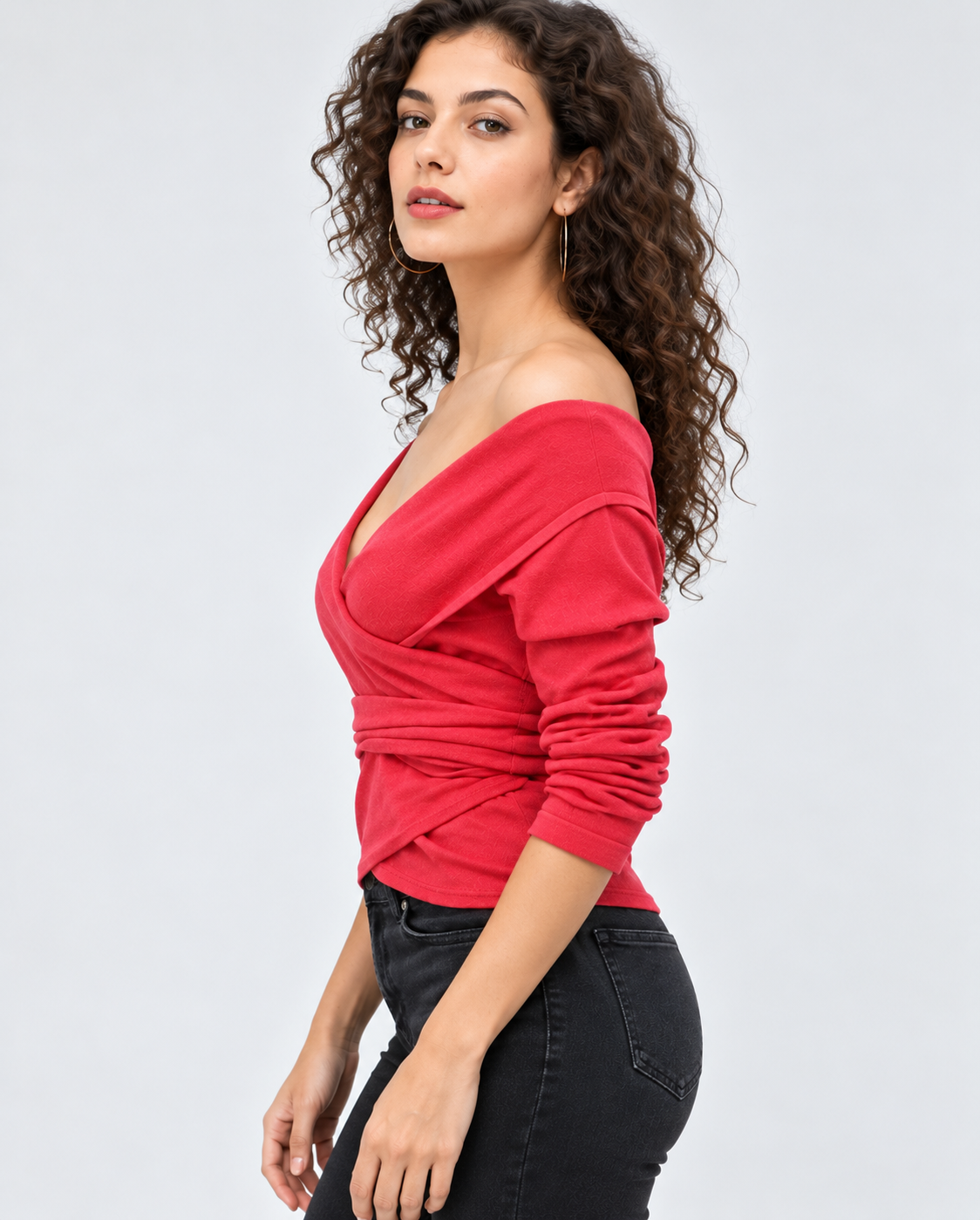 cotton knit rib wrap top with v-neck | women's tops