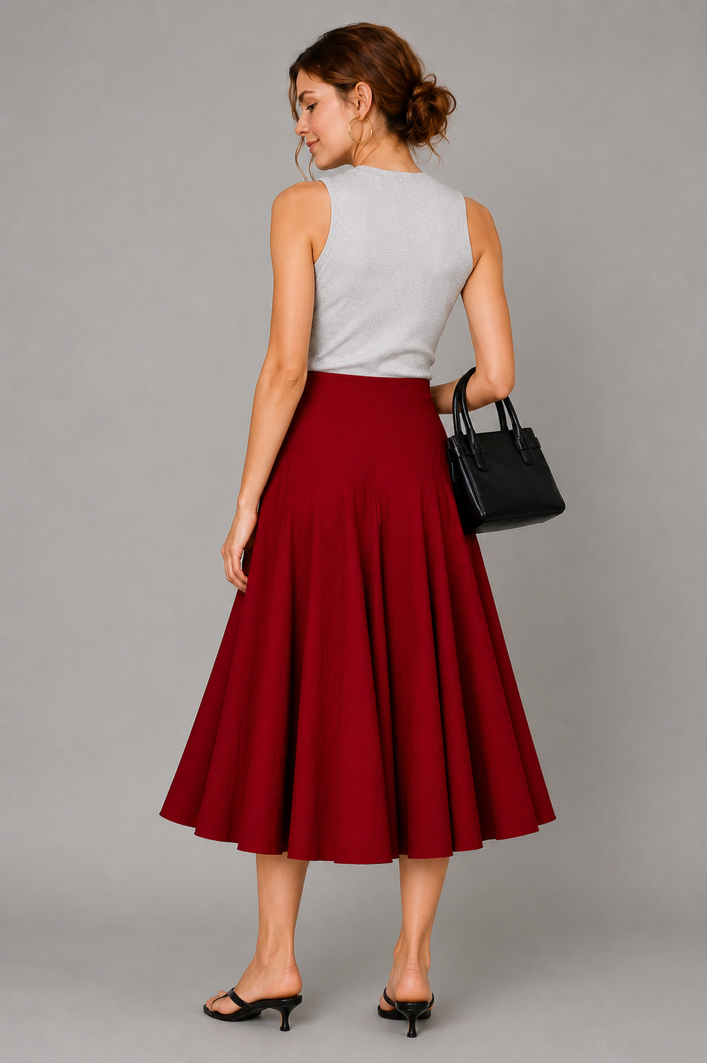 Cotton Poplin Full Flare Midi Skirt