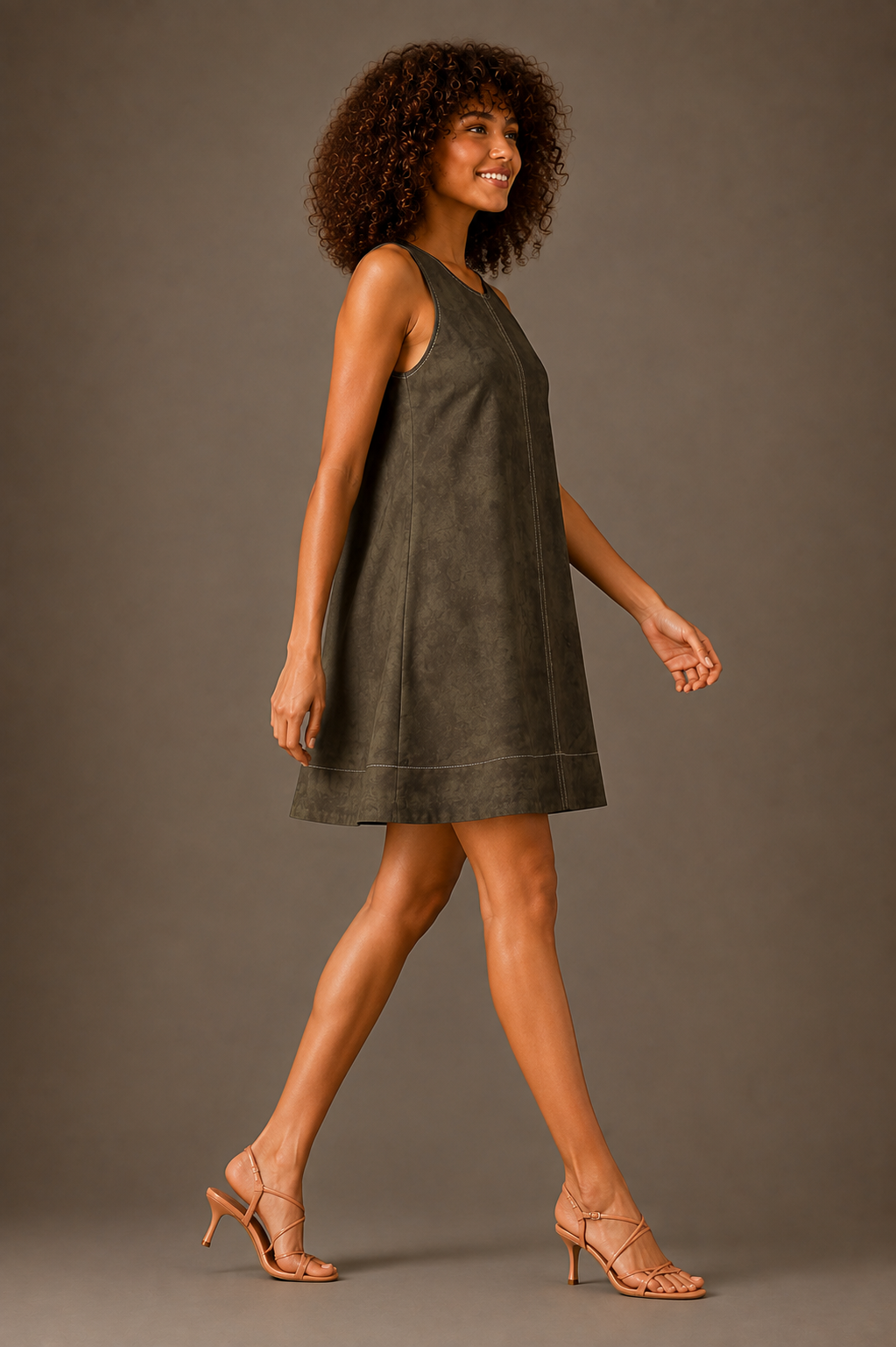 Olive Green Textured Mini Dress
