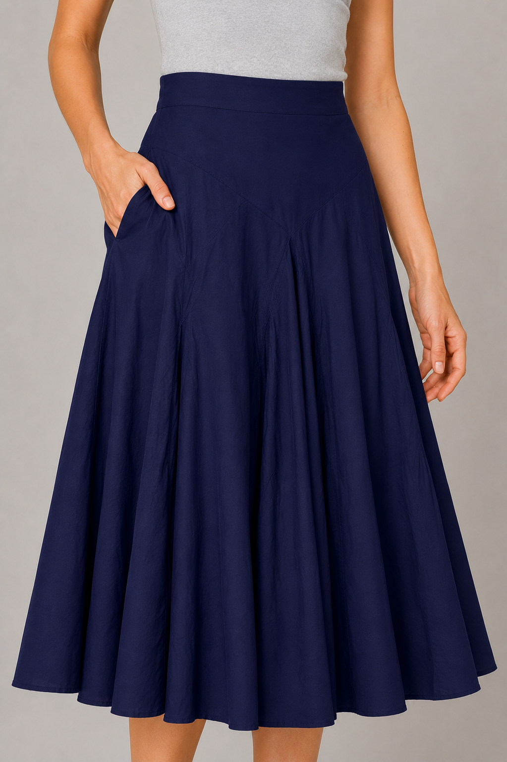 Cotton Poplin Full Flare Midi Skirt
