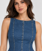 Women’s Blue Denim Sleeveless Peplum Top