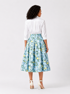 Sky Blue Lemon Blossom Pleated Midi Skirt
