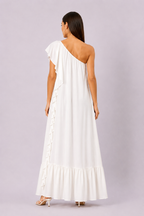 One-Shoulder Ruffle Rayon Crinkle Maxi Dress