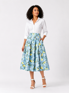 Sky Blue Lemon Blossom Pleated Midi Skirt