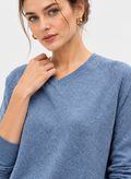 women's blue linen cotton v-neck sweater