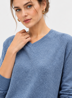 women's blue linen cotton v-neck sweater
