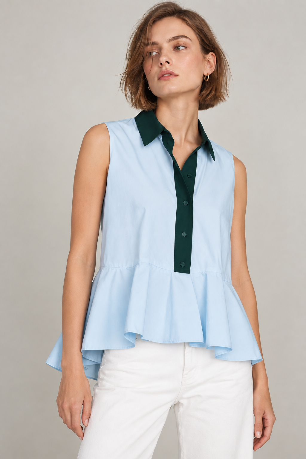 Women’s Light Blue Cotton Peplum Shirt