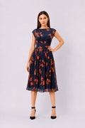 Floral Print Georgette Pleated Empire Dress