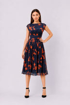 Floral Print Georgette Pleated Empire Dress