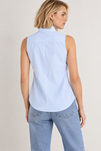 Women’s Light Blue Cotton Sleeveless Shirt