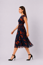 Floral Print Georgette Pleated Empire Dress