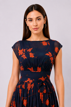 Floral Print Georgette Pleated Empire Dress