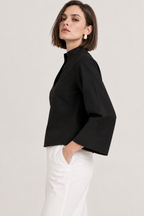Women’s Black Cotton Mandarin Collar Top