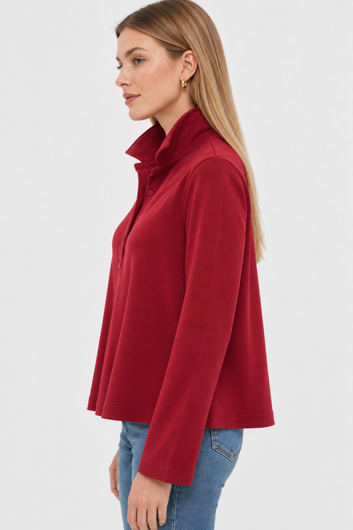 Women’s Red Cotton Jersey Collared Top