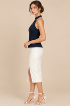 Women’s Navy Blue Polyester Halter Peplum Top