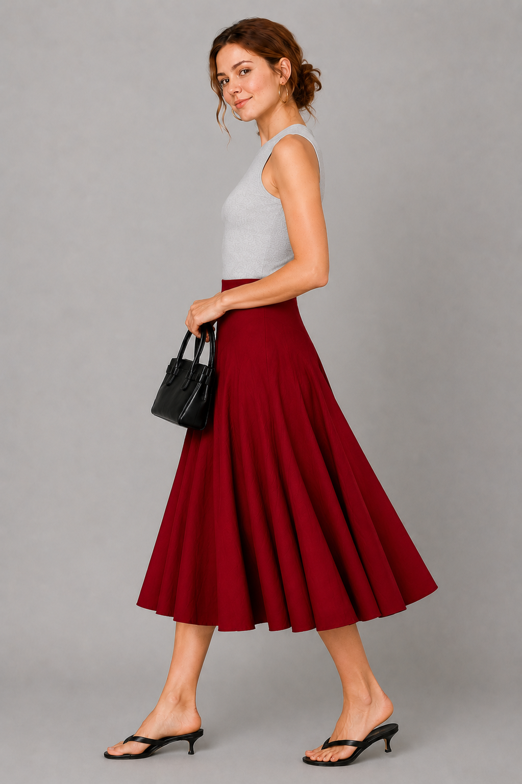 Cotton Poplin Full Flare Midi Skirt