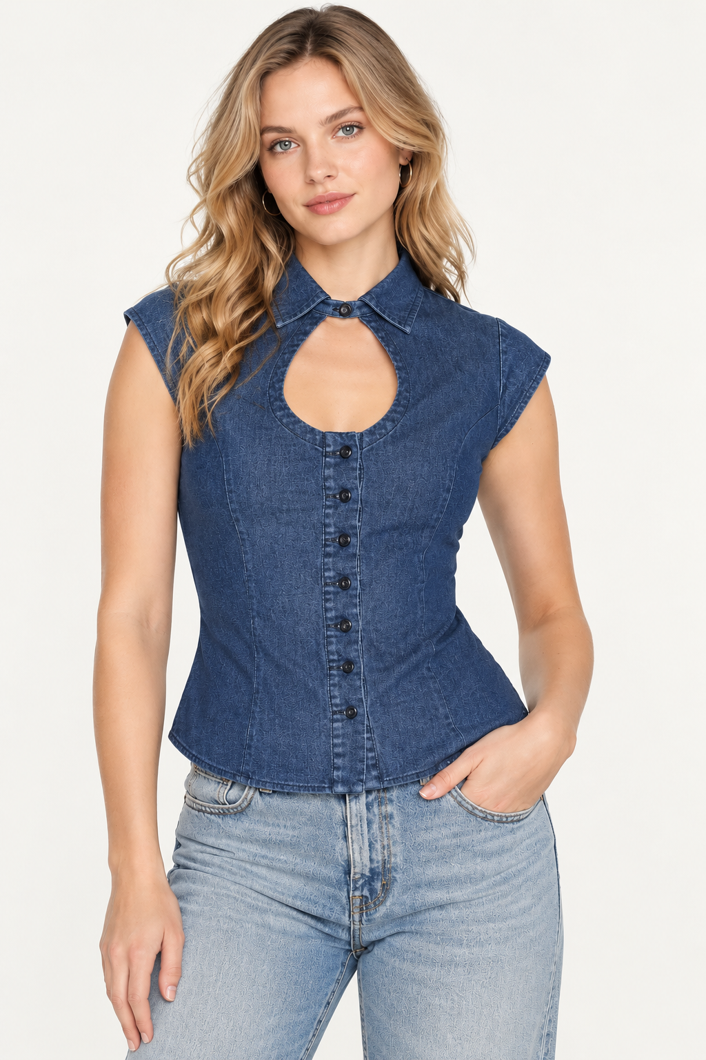 Women’s Blue Denim Peplum Top