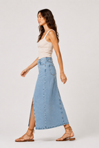 Light Wash Denim Front-Slit Maxi Skirt