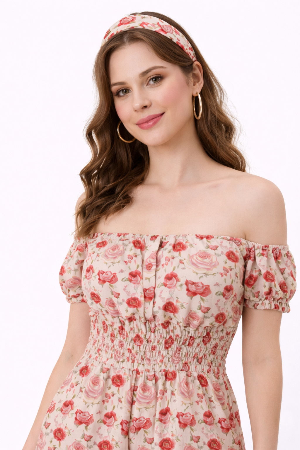 Floral Print Cotton Poplin Smocked Waist Jumpsuit