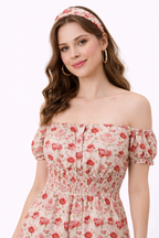 Floral Print Cotton Poplin Smocked Waist Jumpsuit