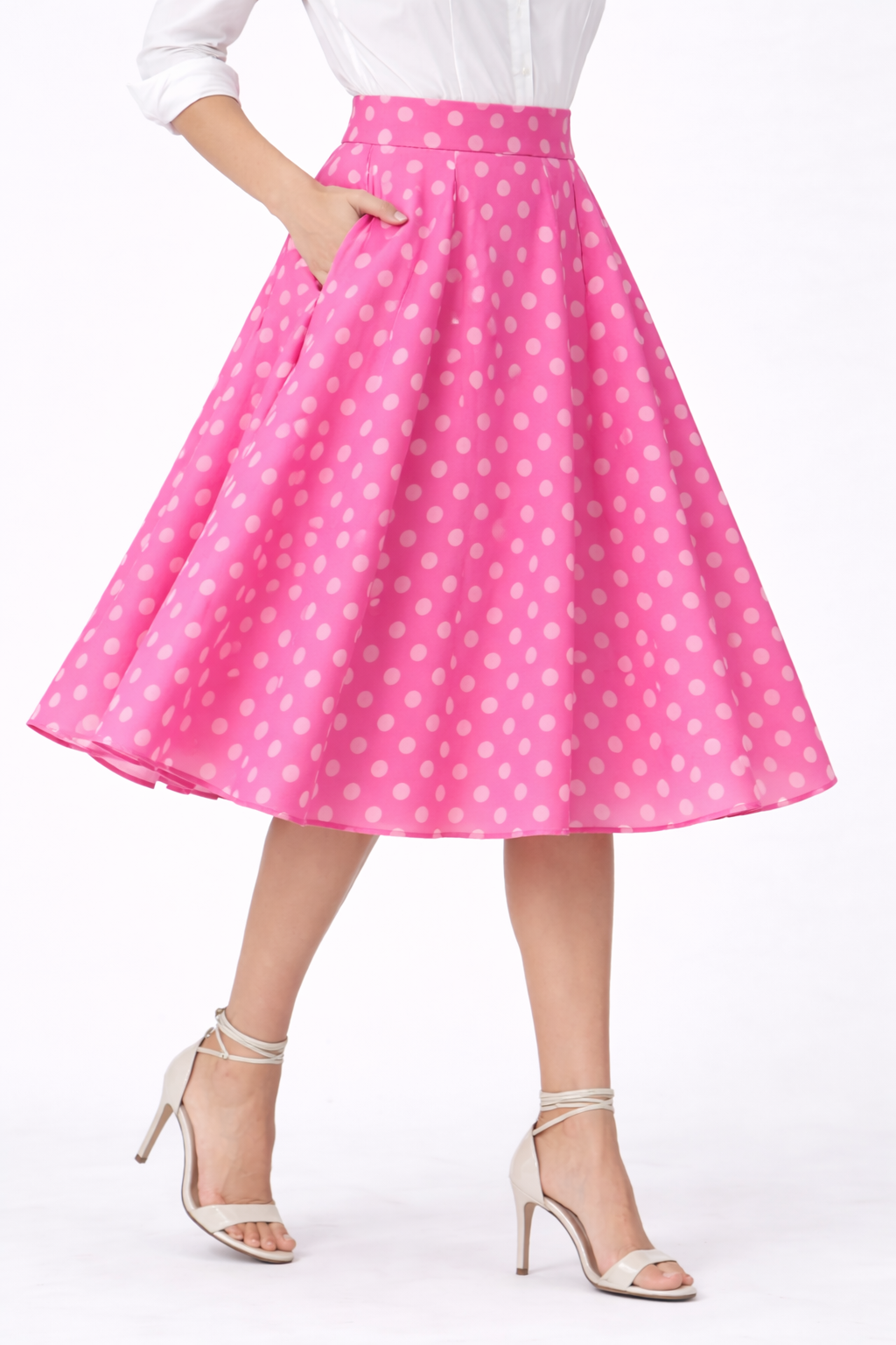 Polka Dot Print Georgette Belted Skirt