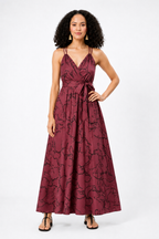 Bow Tie Ribbon Print Crepe Strappy Surplice Dress