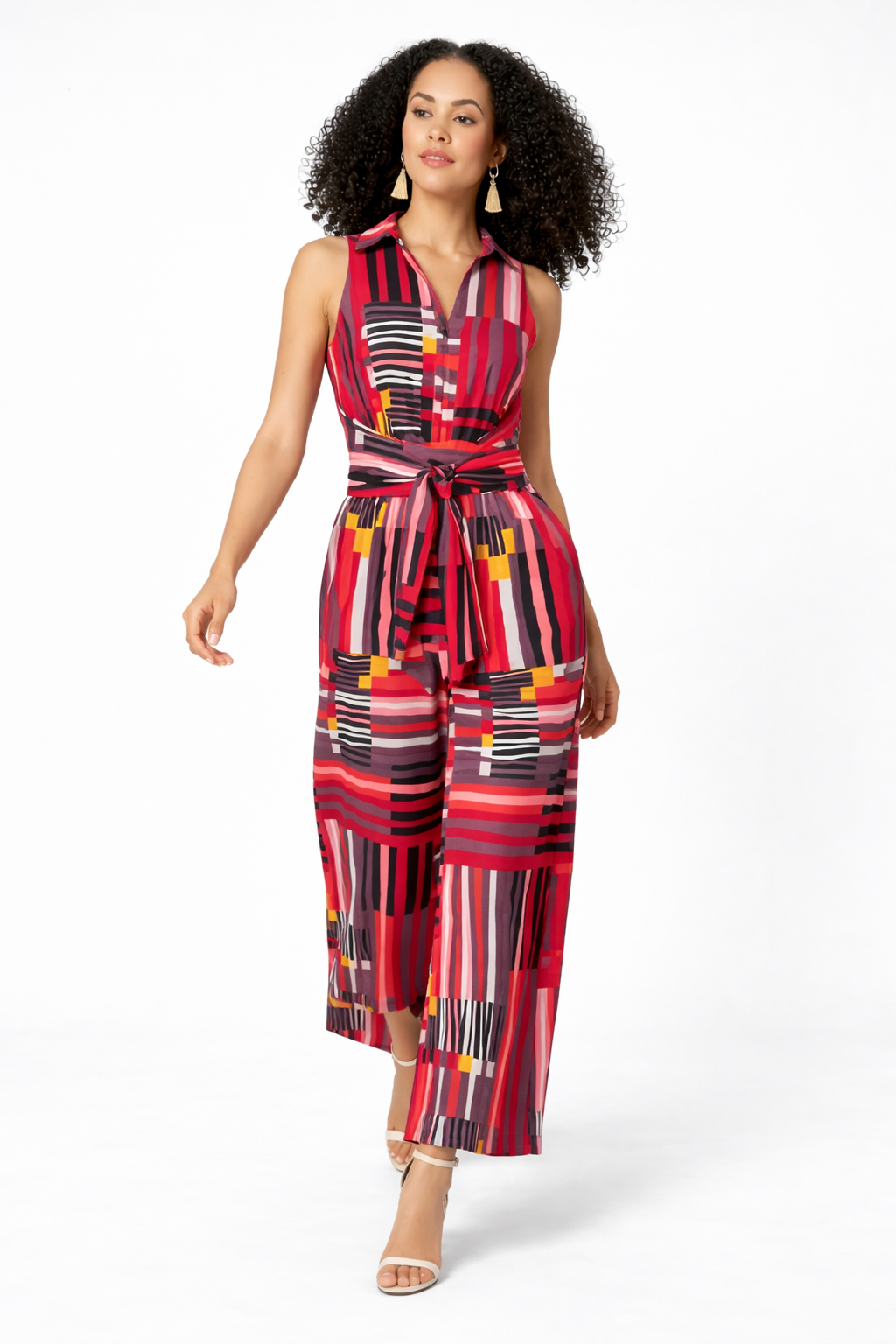 Abstract Print Sleeveless Wrap Jumpsuit