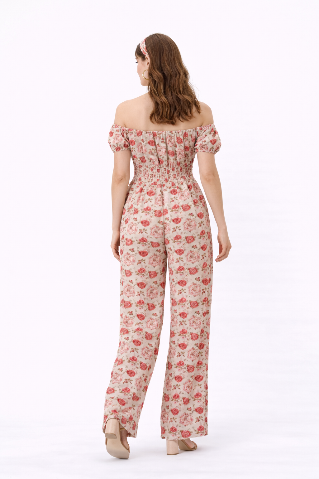 Floral Print Cotton Poplin Smocked Waist Jumpsuit