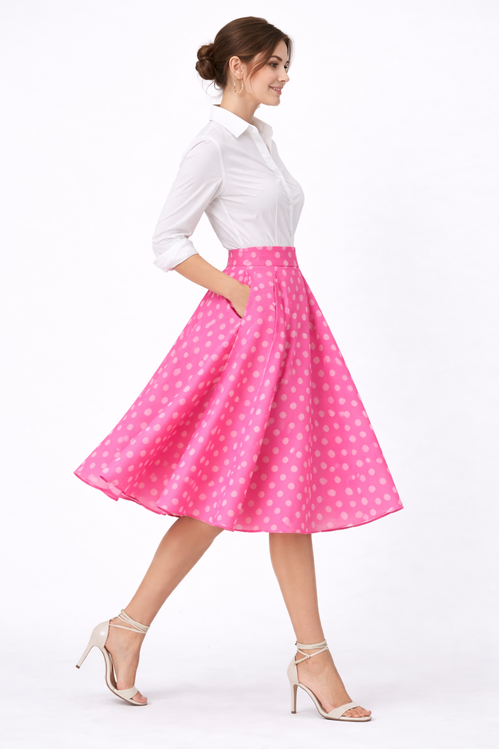 Polka Dot Print Georgette Belted Skirt