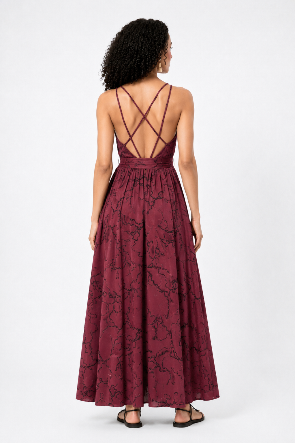 Bow Tie Ribbon Print Crepe Strappy Surplice Dress