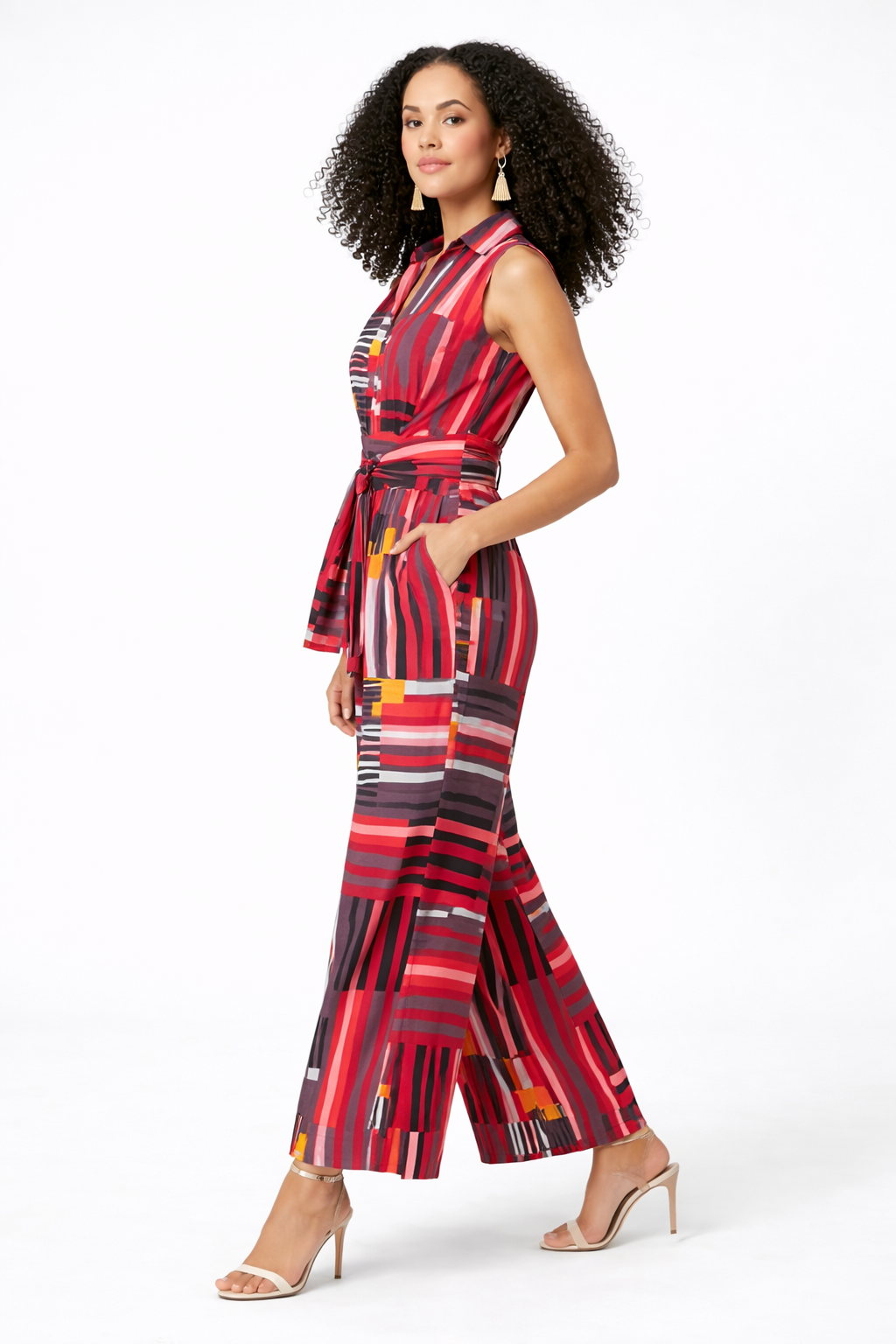 Abstract Print Sleeveless Wrap Jumpsuit