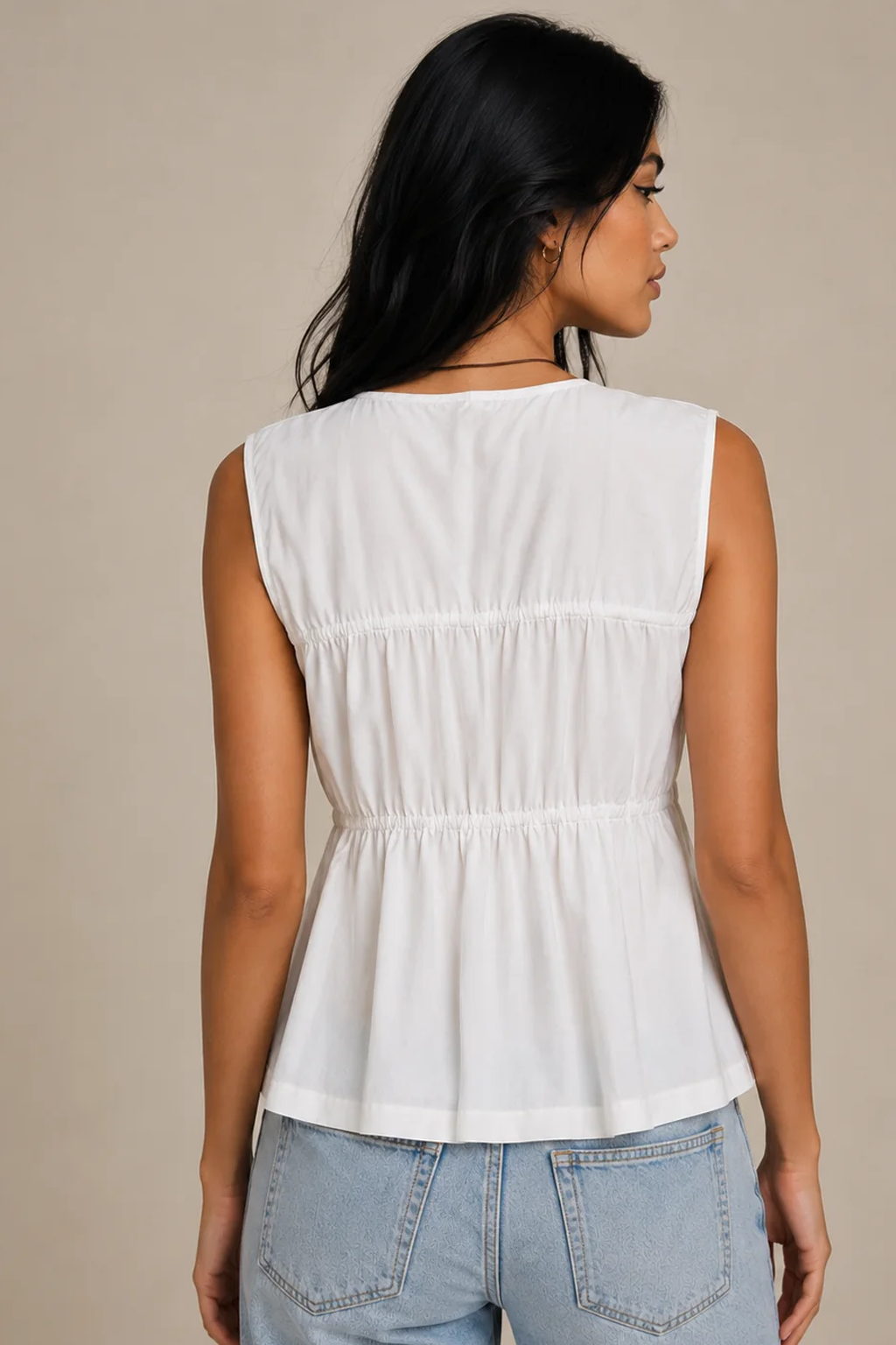 White Cotton Sleeveless Peplum Top