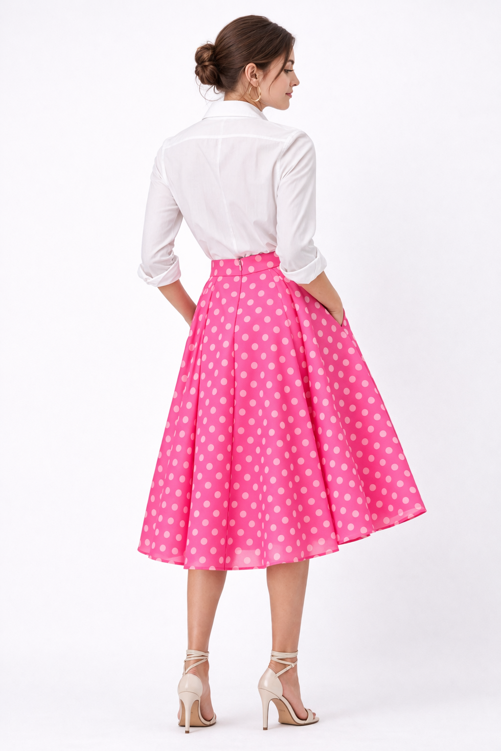 Polka Dot Print Georgette Belted Skirt